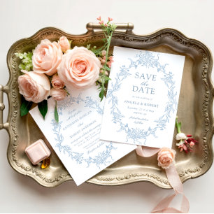 Classical Floral Crest Save the Date Photo Card