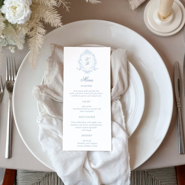 Classical Floral Crest Wedding Dinner Menu Invitation (Creator Uploaded)