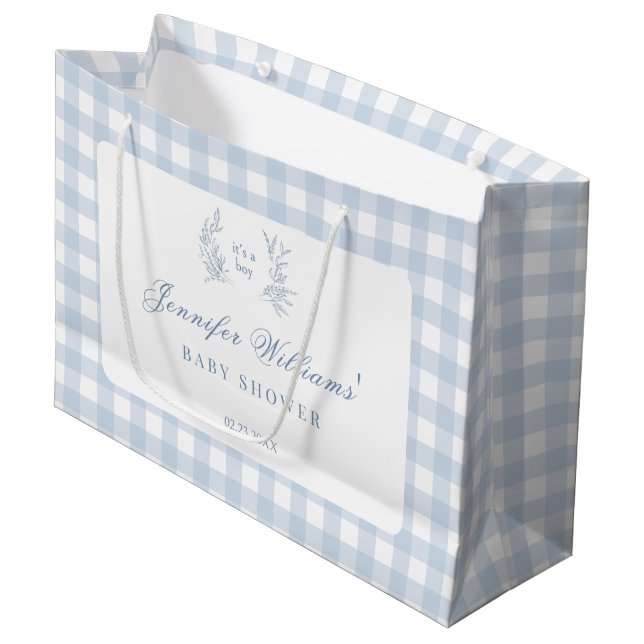 Classical French baby blue boy shower gift bags (Front Angled)