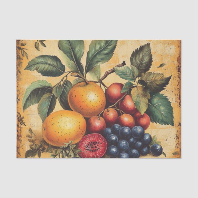 Classical Fruit Still Life Oranges Grapes Antique Tissue Paper (Front)