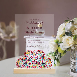 Classical Geometric Mandala Pattern Wedding Acrylic Invitations