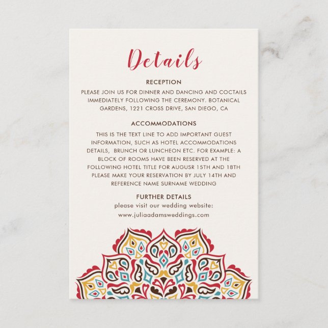 Classical Geometric Mandala Pattern Wedding Enclosure Card (Front)