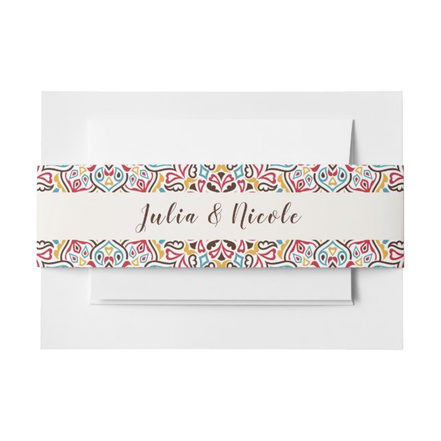 Classical Geometric Mandala Pattern Wedding Invitation Belly Band (Front Example)