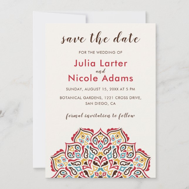 Classical Geometric Mandala Pattern Wedding Save The Date (Front)