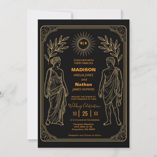 Classical Gold Wedding Invitation Roman Elegance (Front)