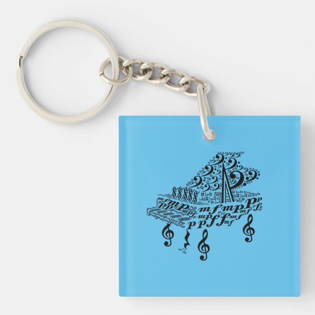 Classical Grand piano, grand piano, music symbols Key Ring (Front)