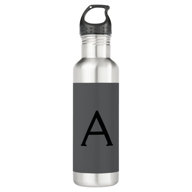 Classical Grey Simple Monogram Add Name Initial 710 Ml Water Bottle (Front)
