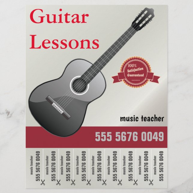 Classical Guitar Lessons Music Teacher Tutor Flyer (Front)