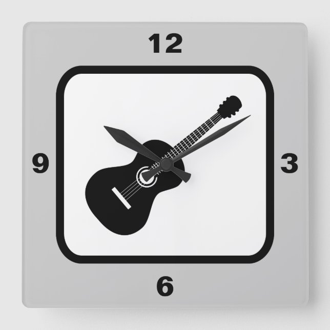 Classical Guitar Music Theme Square Wall Clock (Front)