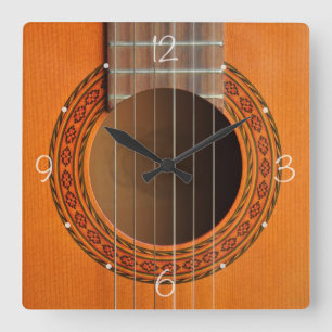 Classical guitar orange tan square wall clock