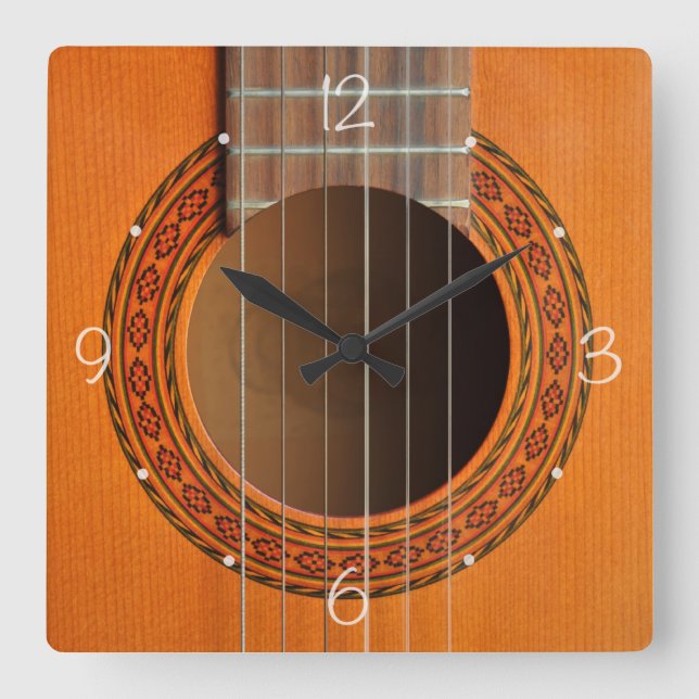 Classical guitar orange tan square wall clock (Front)