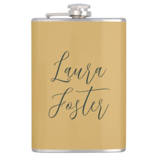 Classical Handwriting Elegant Name Gold Colour Hip Flask