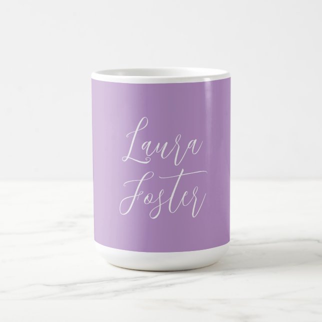 Classical Handwriting Elegant Name Lilac Colour Coffee Mug (Center)