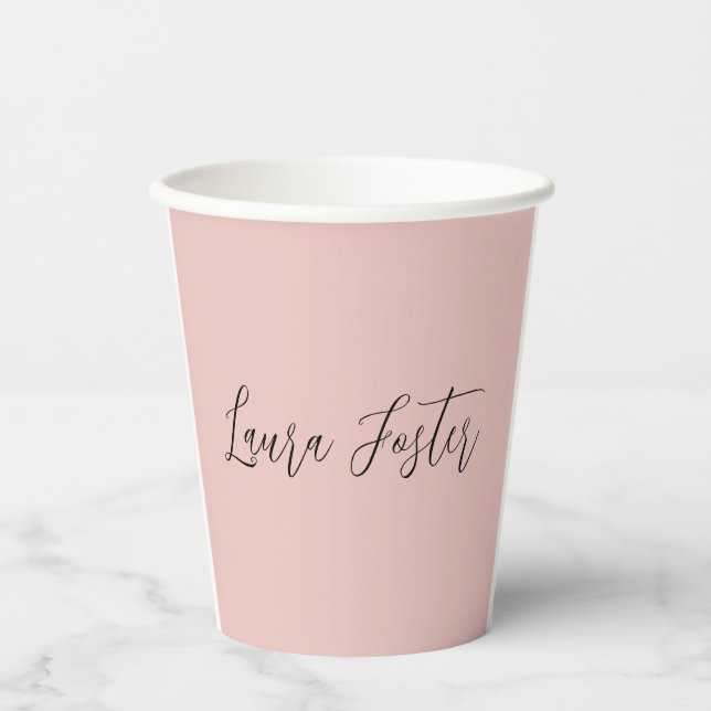 Classical Handwriting Elegant Name Rose Gold Paper Cups (Front)