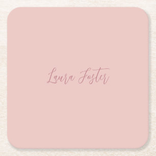 Classical Handwriting Elegant Name Rose Gold Square Paper Coaster