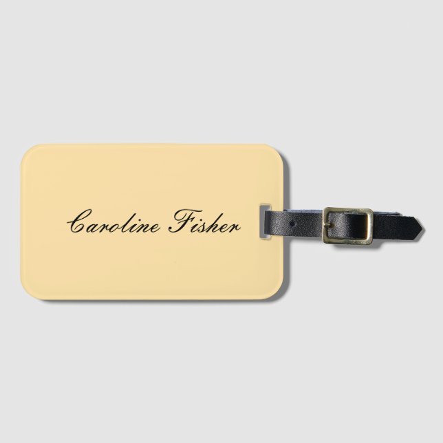 Classical Handwriting Plain Simple Beige Luggage Tag (Front Horizontal)