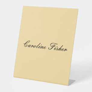 Classical Handwriting Plain Simple Beige Pedestal Sign