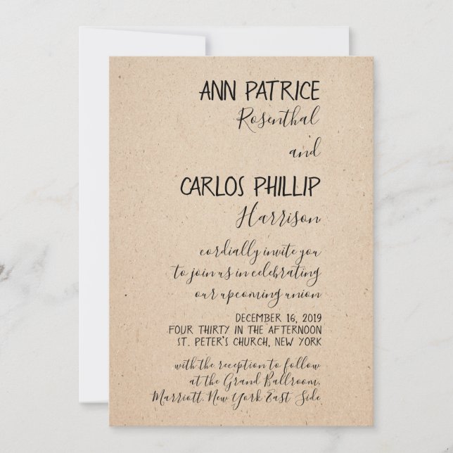 CLASSICAL HANDWRITTEN WEDDING INVITATION CARD (Front)