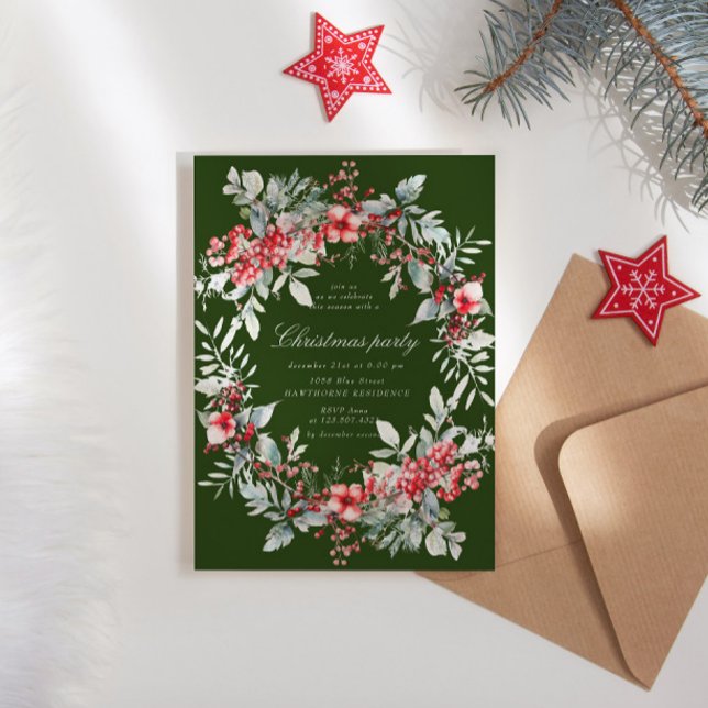 Classical Holiday Berries Christmas Party Invitation (Creator Uploaded)