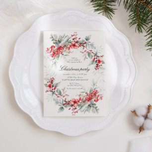 Classical Holiday Berries Christmas Party Invitation