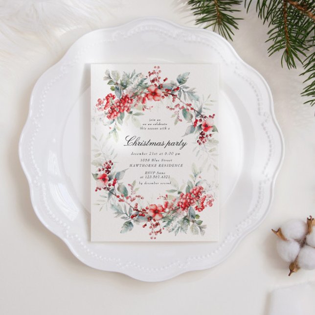 Classical Holiday Berries Christmas Party Invitation (Creator Uploaded)