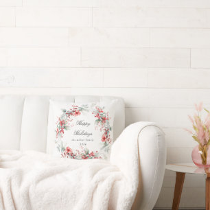 Classical Holiday Berries Monogram Cushion