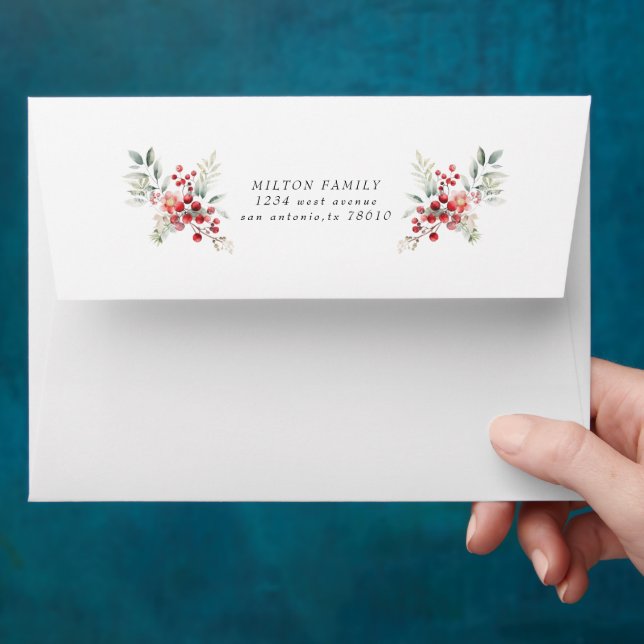 Classical Holiday Berries Return Address Envelope (Hand)