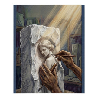 Classical Marble Carving Illustration Poster