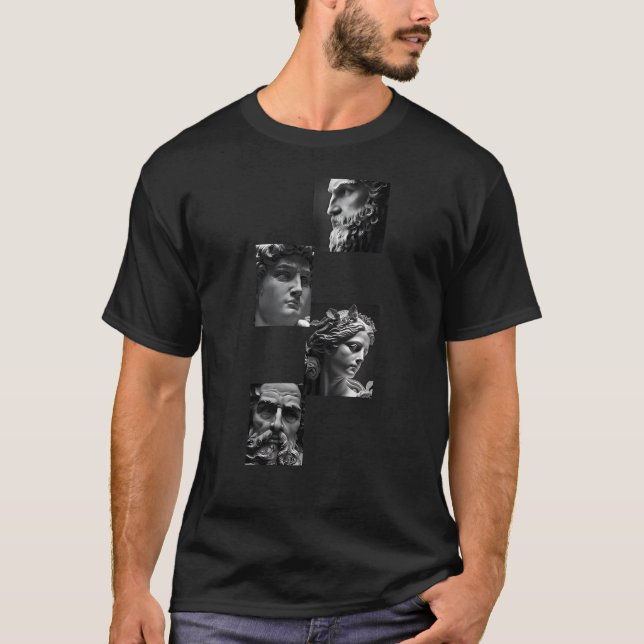 Classical Marble Sculpture Collage – Black & White T-Shirt (Front)
