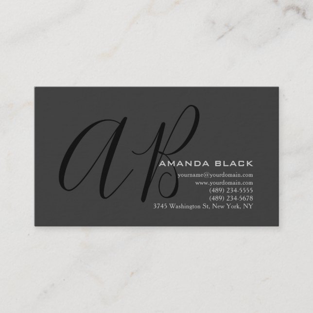 Classical Monogram Custom Grey Black Ultra-Thick Business Card (Front)