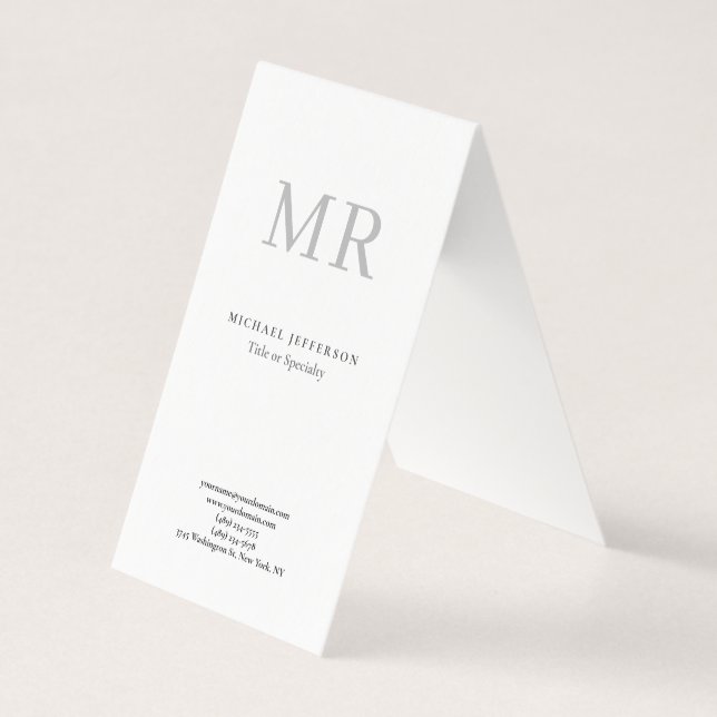 Classical Monogram Grey White Minimalist Plain Business Card (Front)
