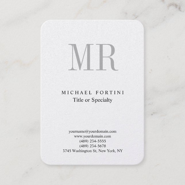 Classical Monogram Grey White Minimalist Plain Business Card (Front)
