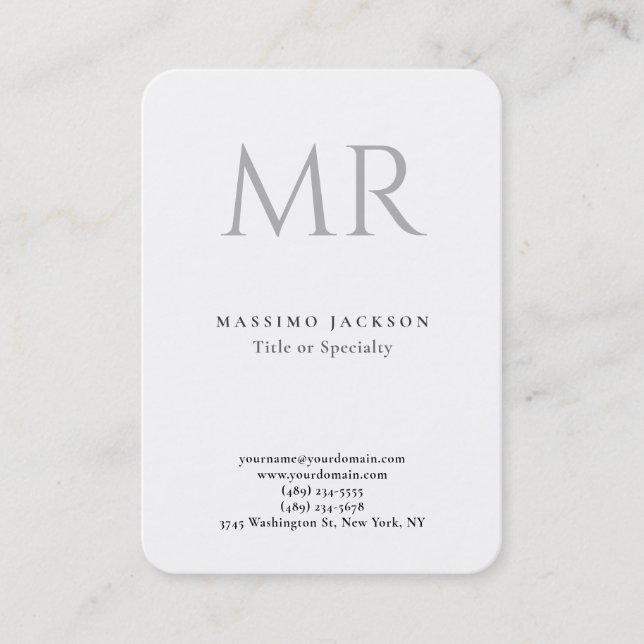 Classical Monogram Grey White Minimalist Plain Business Card (Front)