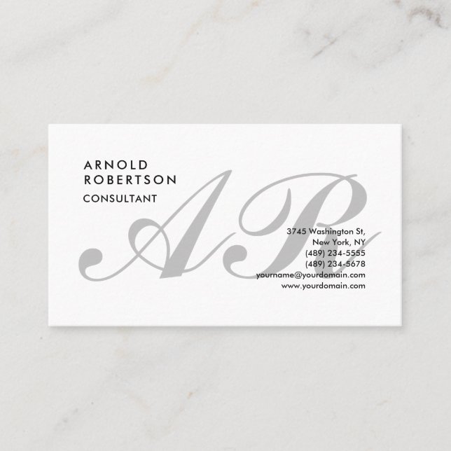 Classical Monogram Plain Trendy Professional Business Card (Front)