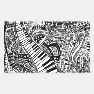 Classical music doodle with piano keyboard rectangular sticker