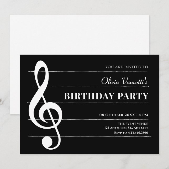 Classical music notes birthday invitation (Front/Back)