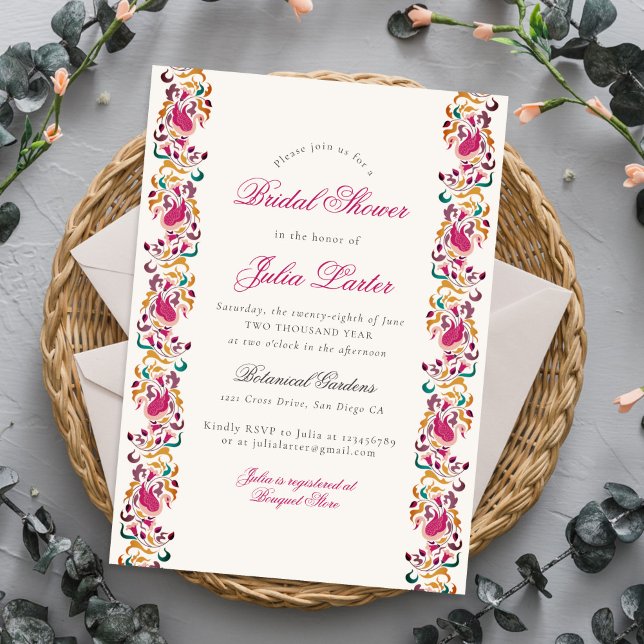 Classical Pearl Swan Floral Frame Bridal Shower Invitation (Creator Uploaded)