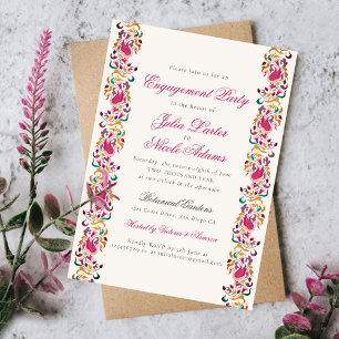 Classical Pearl Swan Floral Frame Engagement Party Invitation