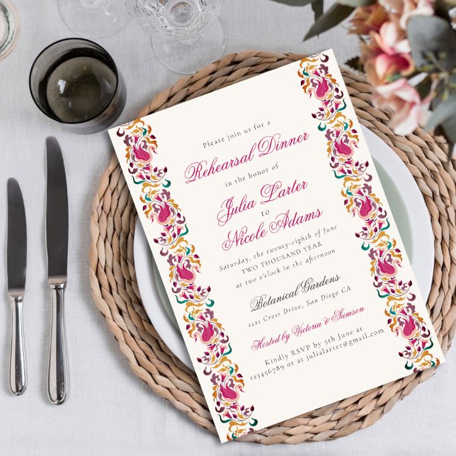 Classical Pearl Swan Floral Frame Rehearsal Dinner Invitation (Creator Uploaded)