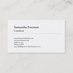 Classical Plain White Minimalist Simple Business Card
