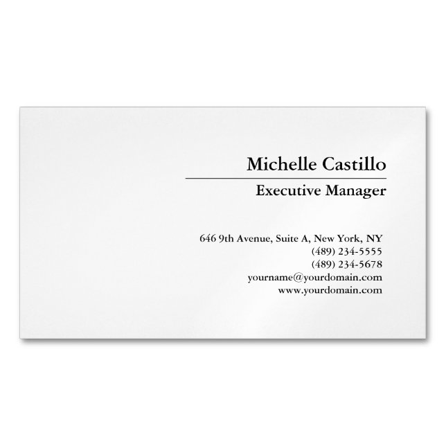 Classical Professional Own Name Information Simple Magnetic Business Card (Front)