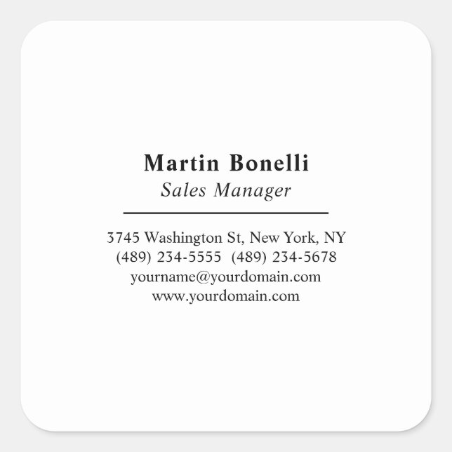 Classical Professional Own Name Information Simple Square Sticker (Front)