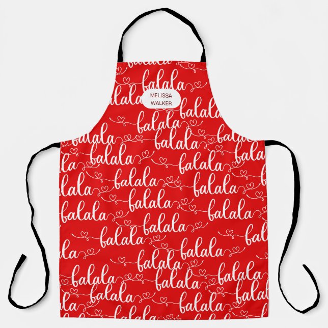 classical red Christmas holiday monogram apron (Front)