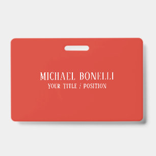 Classical Red Colour Elegant Serif Font Minimalist ID Badge
