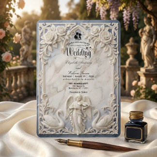 Classical Rococo Arch Angel & Swans Wedding  Invitation