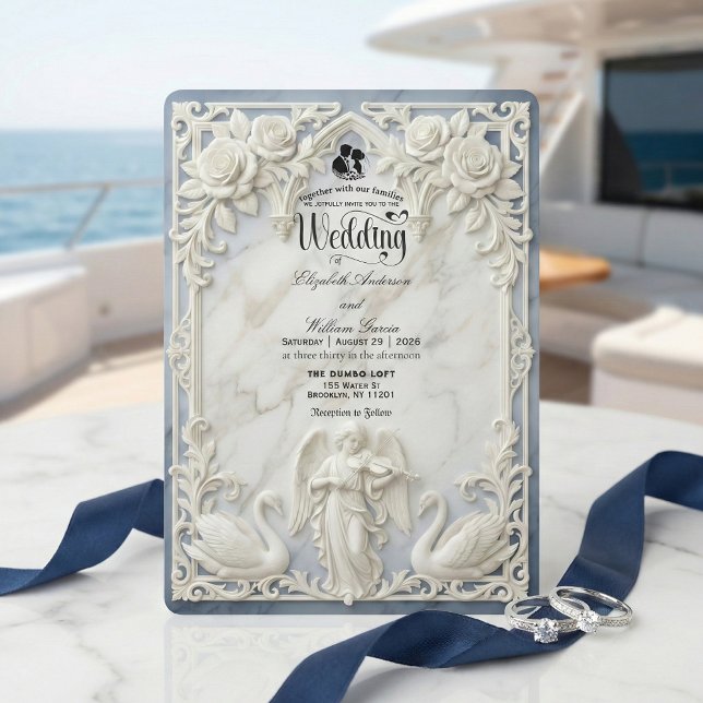 Classical Rococo Arch Angel & Swans Wedding  Invitation (Creator Uploaded)