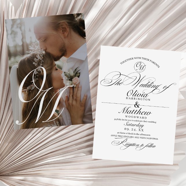 Classical Romantic Script Photo Monogram Wedding Invitation (Creator Uploaded)
