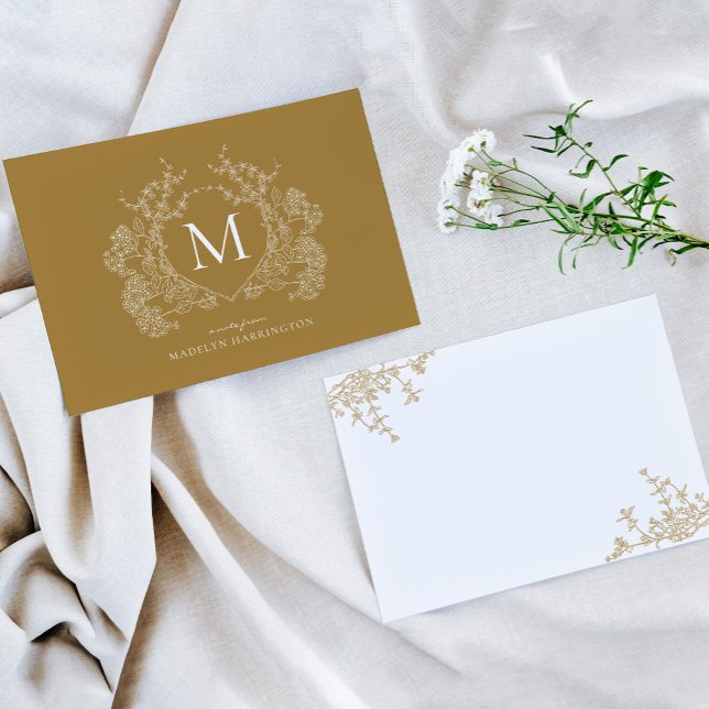 Classical Vintage Gold Floral Crest Monogram Card (Creator Uploaded)