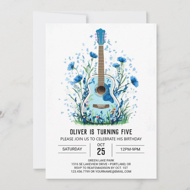 Classical Watercolor Guitar Boy Birthday Invitation (Front)