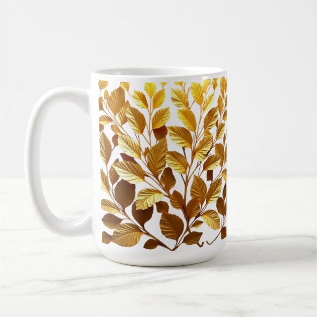 CLASSICAL WHITE CANECA - LEAVES/TOM GOLD COFFEE MUG (Left)